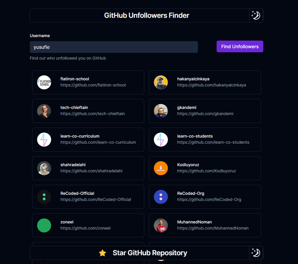 Unfollowers Finder for GitHub